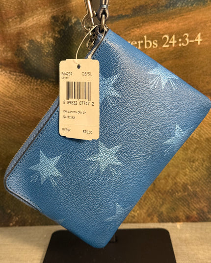 Coach Corner Zip Wristlet – Star Canyon Print Blue Leather (F64239)