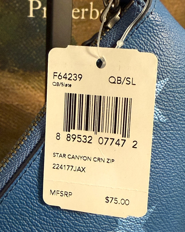 Coach Corner Zip Wristlet – Star Canyon Print Blue Leather (F64239)