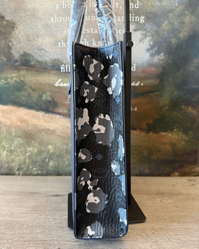 MCM Navy Leather Structured Tote NWT w/ Strap & Dust Bag – Gold Plate Logo