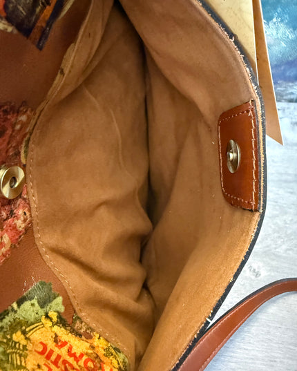 NWT Patricia Nash Ellison Crossbody – Vintage Travel Sticker Print – Leather