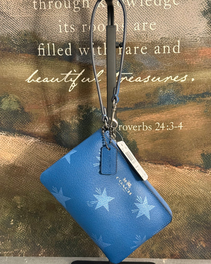 Coach Corner Zip Wristlet – Star Canyon Print Blue Leather (F64239)
