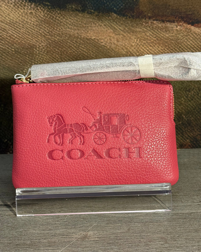 Coach Corner Zip Wristlet – Strawberry Haze Embossed Leather (C7420)
