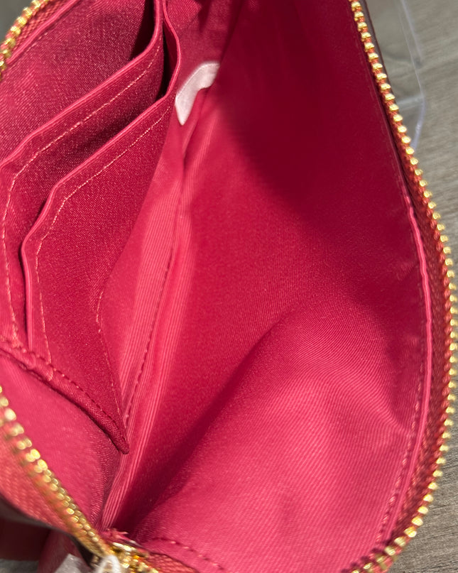 Coach Corner Zip Wristlet – Strawberry Haze Embossed Leather (C7420)