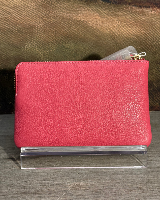 Coach Corner Zip Wristlet – Strawberry Haze Embossed Leather (C7420)