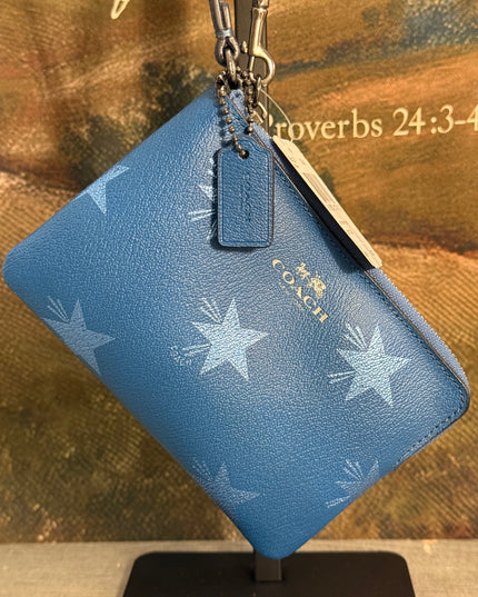 Coach Corner Zip Wristlet – Star Canyon Print Blue Leather (F64239)