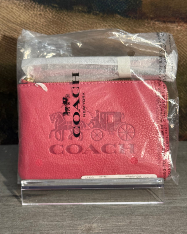 Coach Corner Zip Wristlet – Strawberry Haze Embossed Leather (C7420)