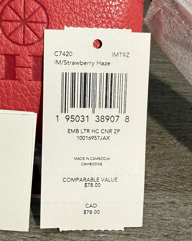 Coach Corner Zip Wristlet – Strawberry Haze Embossed Leather (C7420)