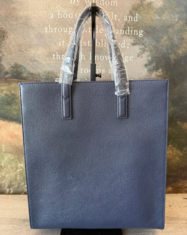 MCM Navy Leather Structured Tote NWT w/ Strap & Dust Bag – Gold Plate Logo