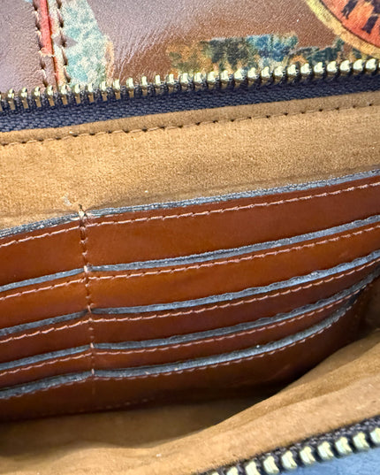 NWT Patricia Nash Ellison Crossbody – Vintage Travel Sticker Print – Leather