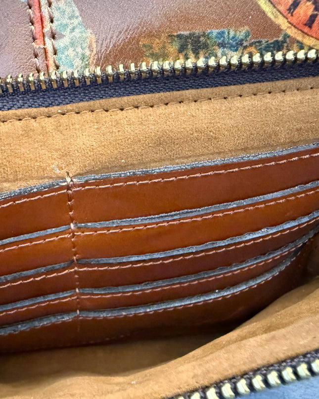 NWT Patricia Nash Ellison Crossbody – Vintage Travel Sticker Print – Leather