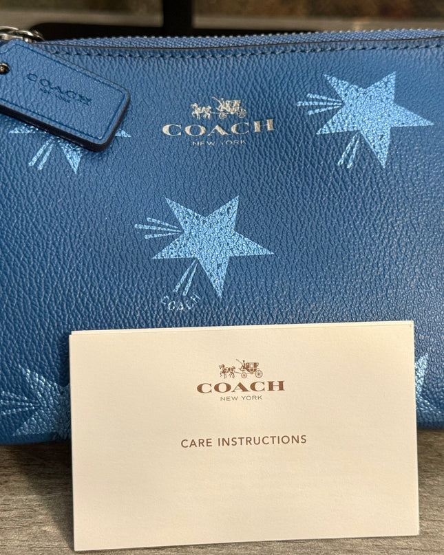 Coach Corner Zip Wristlet – Star Canyon Print Blue Leather (F64239)